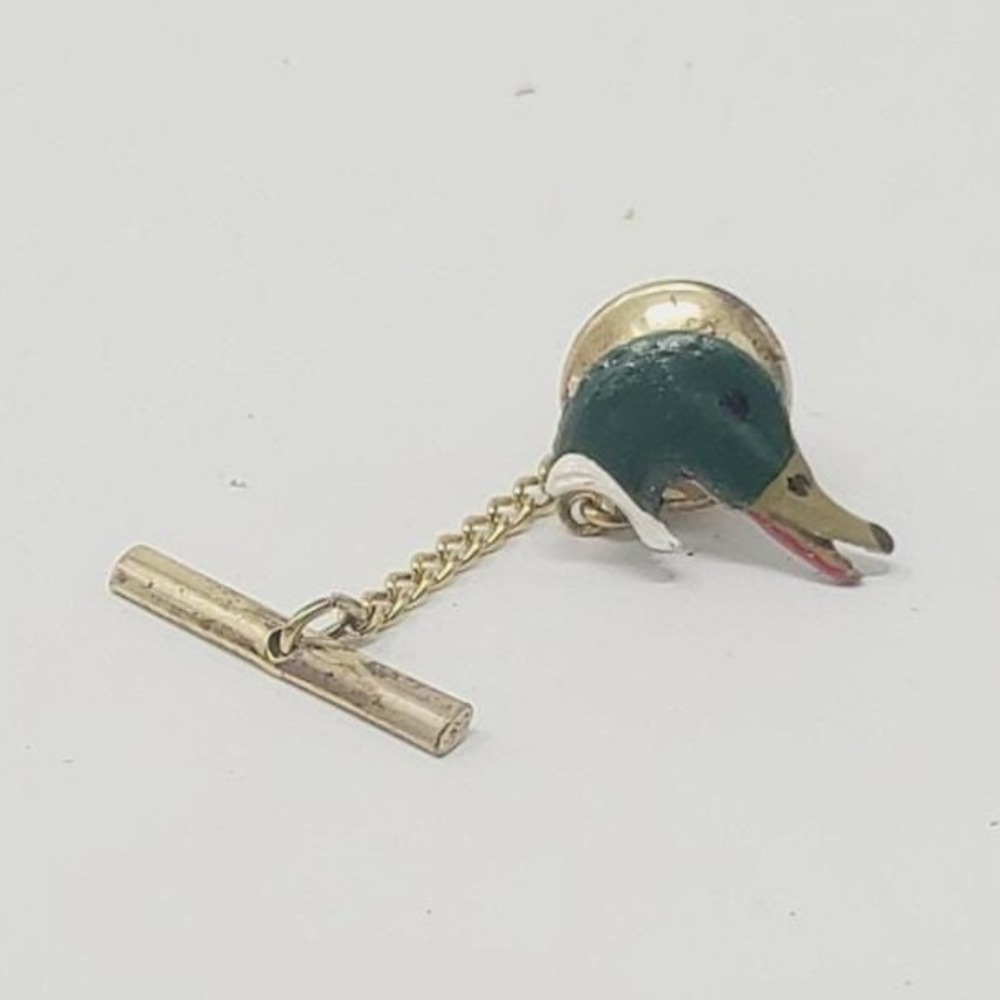 Vtg men accessories Mallard duck head tie tac pin hunting cabincore